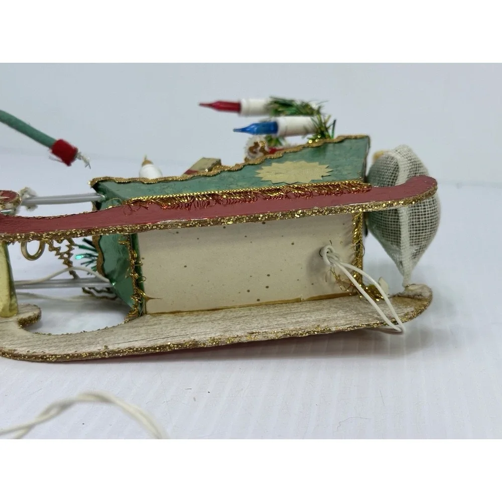 Vintage Christmas Santa Clause Pixie Elves Reindeers Sleigh Electric 1960s